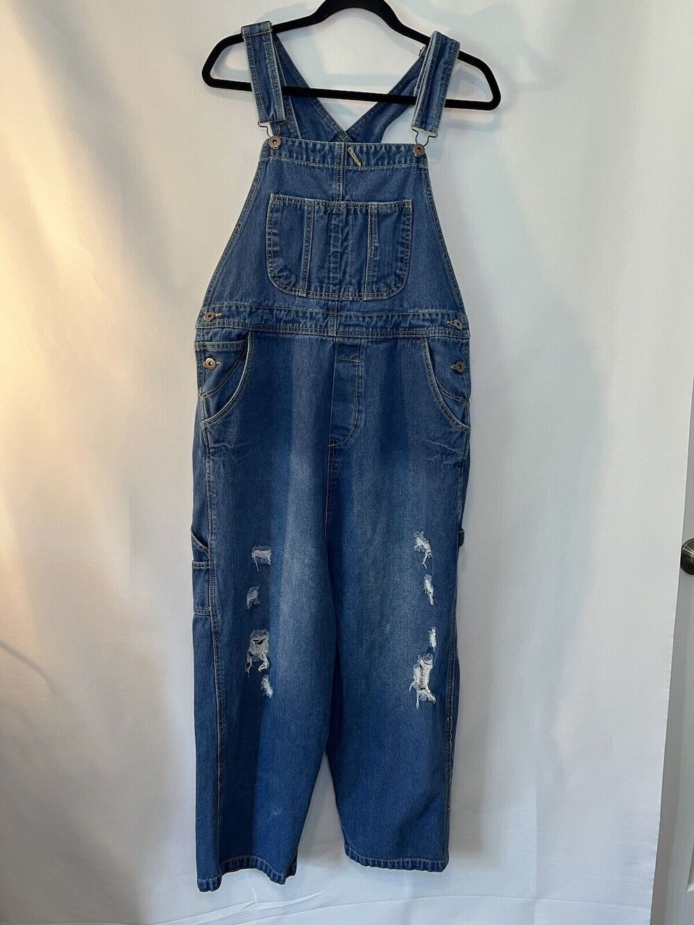 Monthorigin Overalls Distressed Denim dungarees Women’s Large ECU